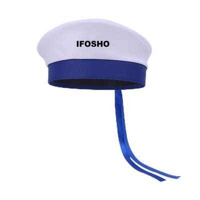 White Sailor Hat with Navy Trim for Yacht Theme Party Costume Dress Up