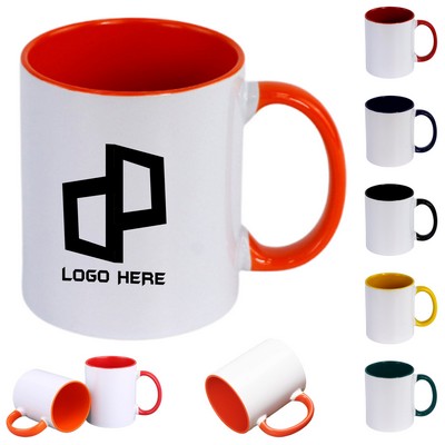 12Oz Ceramic Coffee Mugs W/ Colored Handle