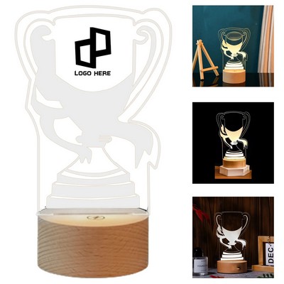 9" High Led Light Acrylic Award With Wooden Base