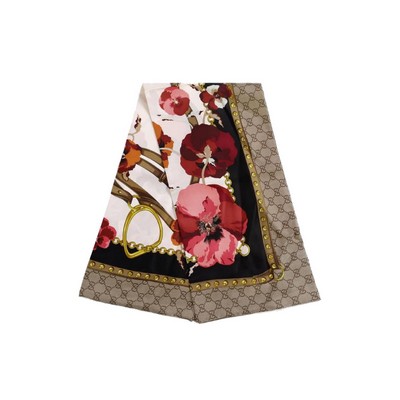 Gucci Red Floral Gg Panshie Silk Scarf