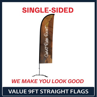 Value 9' Straight Flag - Single Sided Graphic Black X Base