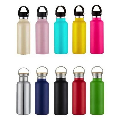 17oz Double Wall Insulated Bottle with Handle and Wooden Leakproof Lid Metal Water Bottle