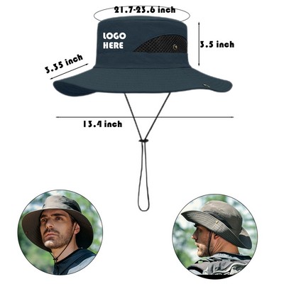 Summer Fishing Wide Brim Bucket Hat W/Adjustable Drawstring