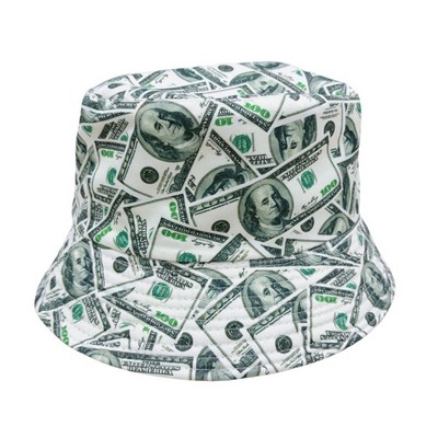 Fully Bleed Printed Bucket Hats - Us Dollar Pattern W/ Custom Logo