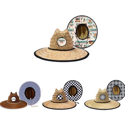 Lifeguard Straw Hat w/ Patch And Full Color Underbrim Imprint