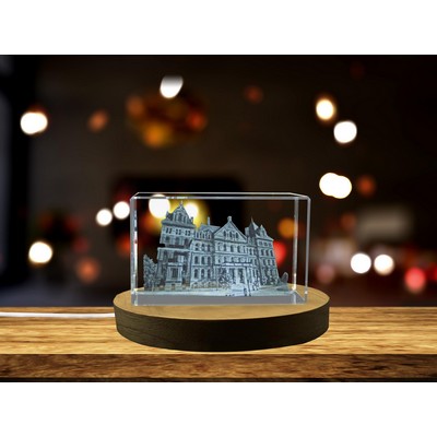 Elegant Romanesque Revival 3D Engraved Crystal Trophy Award w/LED Base Light