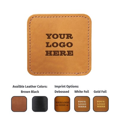 Full-Grain Leather Double Sided Square Coaster - Made in USA
