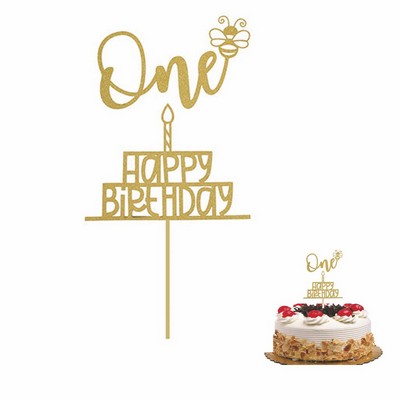Personalized Sparkle Gold Glitter Cake Topper - Custom Name & Age for Birthday, Party Décor