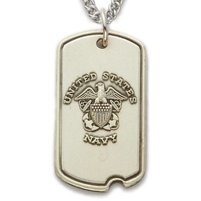 U.S. Navy Sterling Silver Dog Tag with Cross on Back