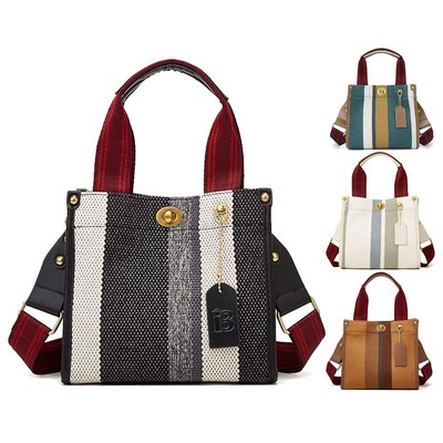 Canvas Tote Bag with Adjustable Strap and Lock Clasp