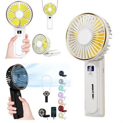 Foldable Handheld Fan with Lanyard and Display
