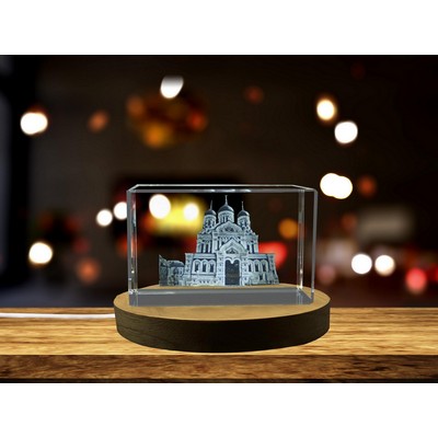 Elegant Alexander Nevsky Cathedral 3D Engraved Crystal Trophy Award w/LED Base