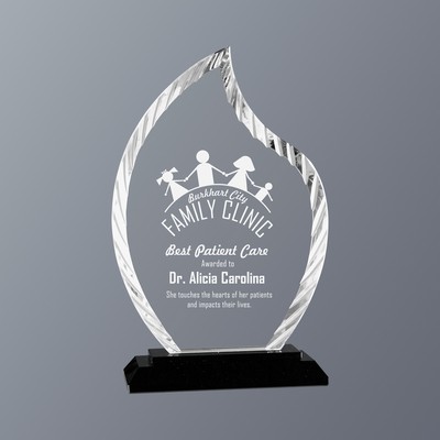 Clear Flame Accent Glass on Black Crystal Base, Small (5-1/4"x 8"H)