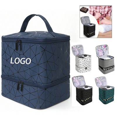 Nail Art Storage Case with PU Leather Finish and Built-in Lamp Compartment