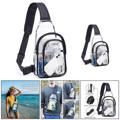 7.3" x 3.5" x 10.6" Clear PVC Chest Sling Bag