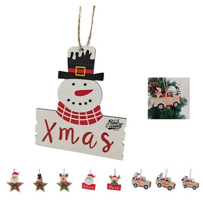 Wooden Christmas Tree Snowman Pendant