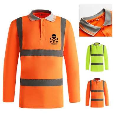 High Visibility Reflective Safety Long Sleeve Polo Shirt
