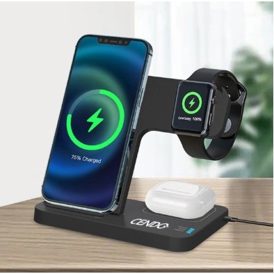 3-In-1 Foldable 15W Fast Wireless Charging Stand For Cell Phone, Apple Watch, Air Pods