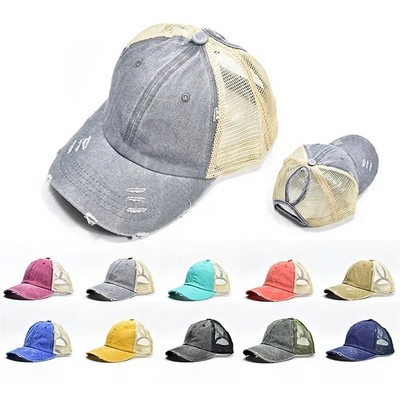 Embroidered Crushable Unstructured Mesh Baseball Cap