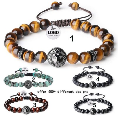 Beaded Gemstone Bracelets with Lion Charm