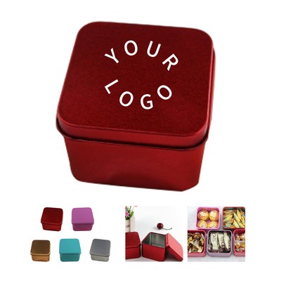 Square Metal Tin Storage Container With Secure Lid 3.35"