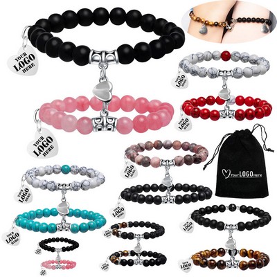2 PCS Heart Matching Gemstone Couple Bracelets Set