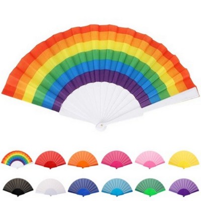 Folding Fabric Fan w/Plastic Handle