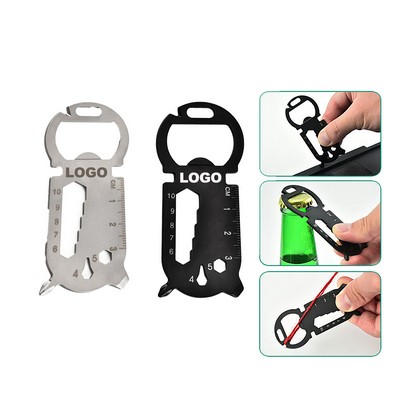Multi-Purpose Stainless Steel Keychain Edc Tool Bottle Opener Wrench Screwdrivers Ruler Nail Remover