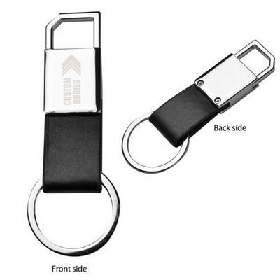 Clip-on Square Metal & Leatherette Key Tag