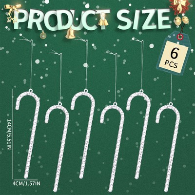 Christmas Decoration Acrylic Transparent Candy Cane Ornament Icicle Hanging Pendant 6pcs set
