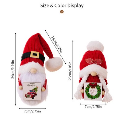 Christmas Plush Pom Knit Hat Wooden Sign Rudolph Gnome Figurine Decor