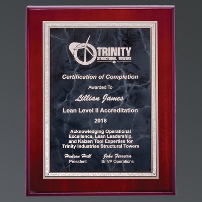 Rosewood Piano Rectangle, Gray Marble Aluminum Plate w/Silver Florentine, Medium (8"x10")