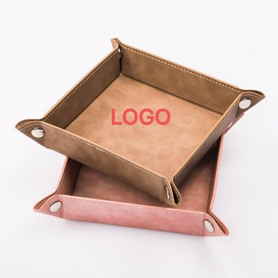 Foldable leather Rolling Tray with Four Corners for Games and Storage