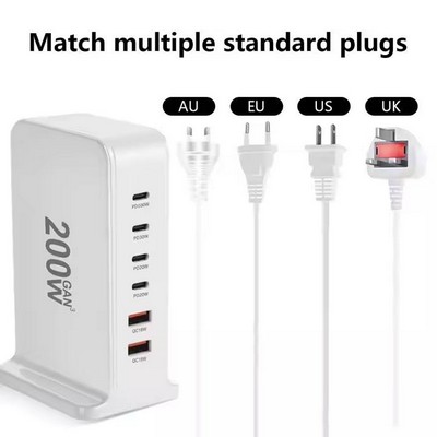 200W USB C Plug Charger PD USB Wall Charger Desktop Fast Charging Station