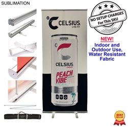Sublimated Heavy Fabric Premium Retractable Pull Up Banner, Stand and Bag, 33.5x79, Standard base