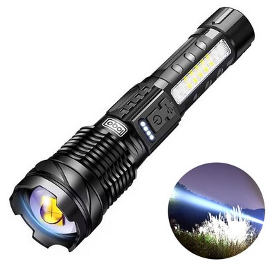 USB-C Waterproof Tactical COB Zoom Flashlight for Outdoors