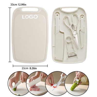 Peeler Knife Scissors Cutting Board 5in1 Kitchen Little Set