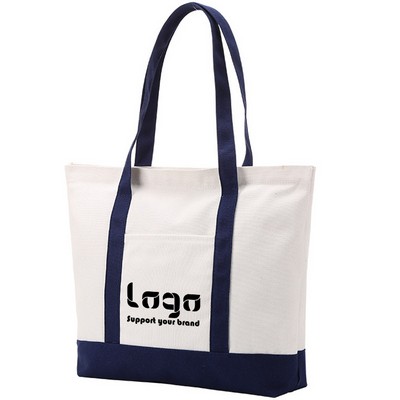 12oz Cotton Canvas Zippered Tote Bag w/Pocket