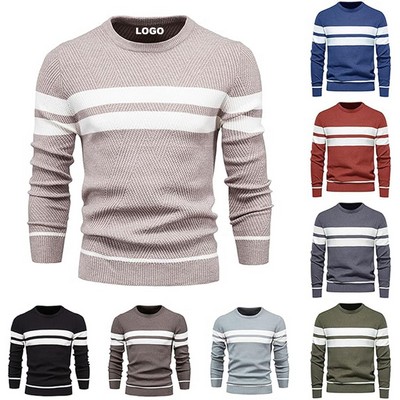 Custom Stylish Winter Knit Pullover Men's Striped Knit Sweater