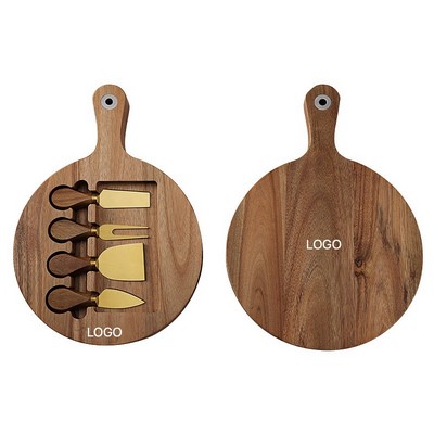 Acacia Wood Cutting Board 4pcs Set Stainless Steel Cheese Knife Steak Cheese Board