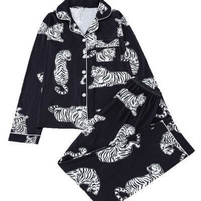 Women 2pcs Pajamas Long Sleeves Sleepwear Button Up Lounge Set