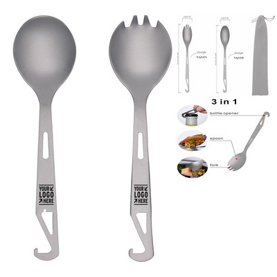 Titanium Spork Spoon Fork Bottle Opener Combo Utensil Set Camping Cutlery
