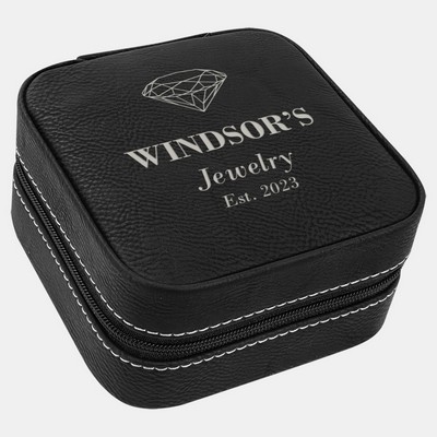 Black Leatherette Travel Jewelry Box with Black Lining