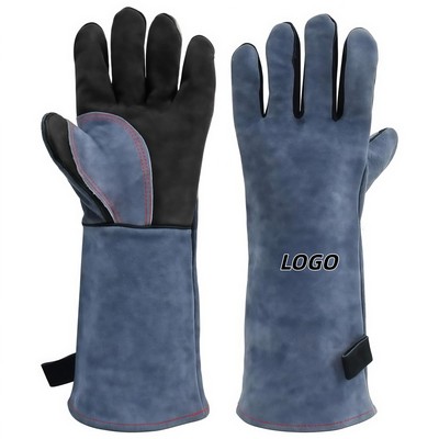 Extended Leather Welding Gloves with Heat Resistant Protection for Industrial Use