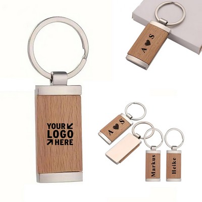 Rectangular Walnut Wood Keychain