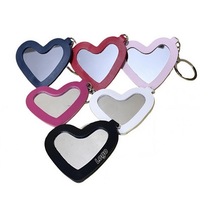 Heart Shaped Leather Keychain with Stainless Steel Mirror for Everyday Elegance