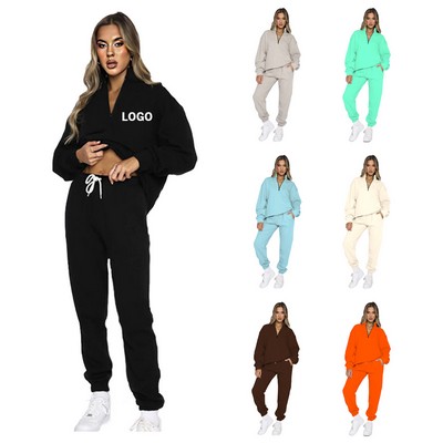 Half Zip Pullover Long Sleeve Sweatshirt Jogger Pants Set
