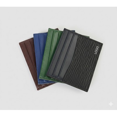 Luxury Epi Leather Contrast Card Holder Slim Wave-Pattern Cowhide Wallet with Modern Color-Block