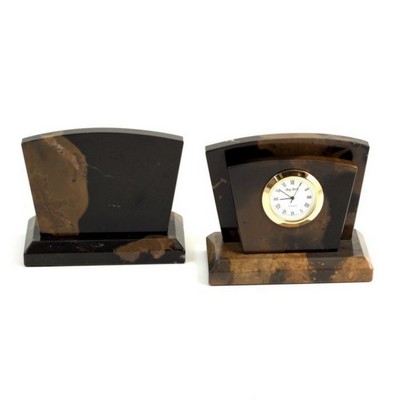 Brown Marble Quartz Clock and Letter Rack