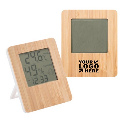 LED Bamboo Frame Clock with Temperature and Humidity Display